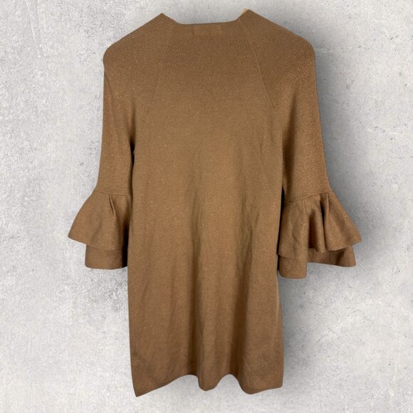Anthropologie Ruffle Bell Sleeve Knit Dress Tan Womens Size Small Camel Bohemian - Picture 11 of 13